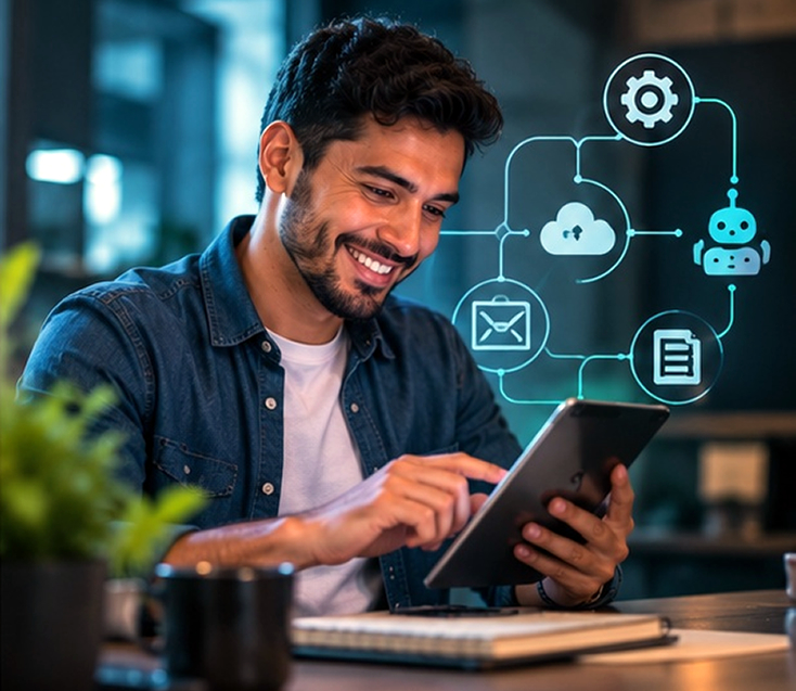 Líder de marketing analizando datos